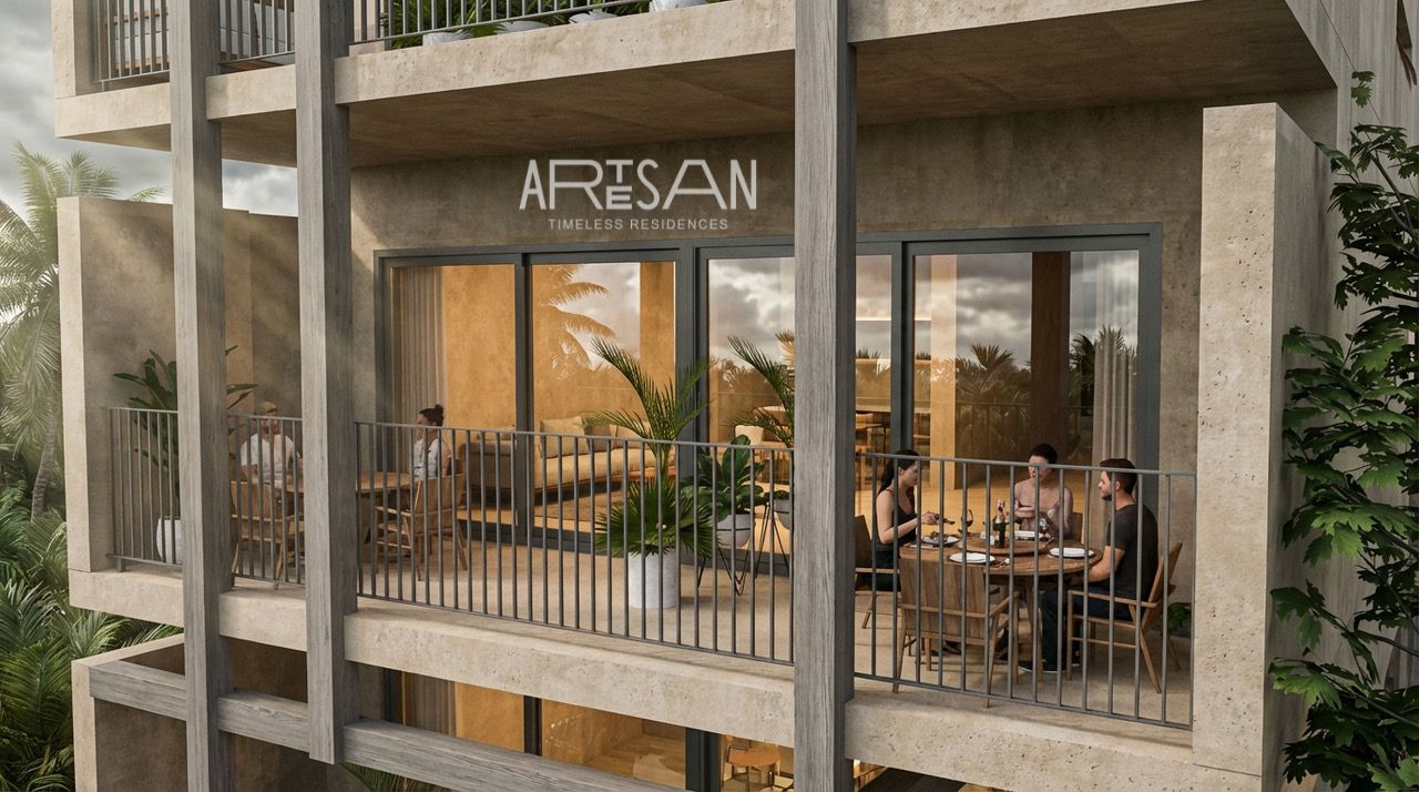 Balcony dining scene in a residence at Artesan