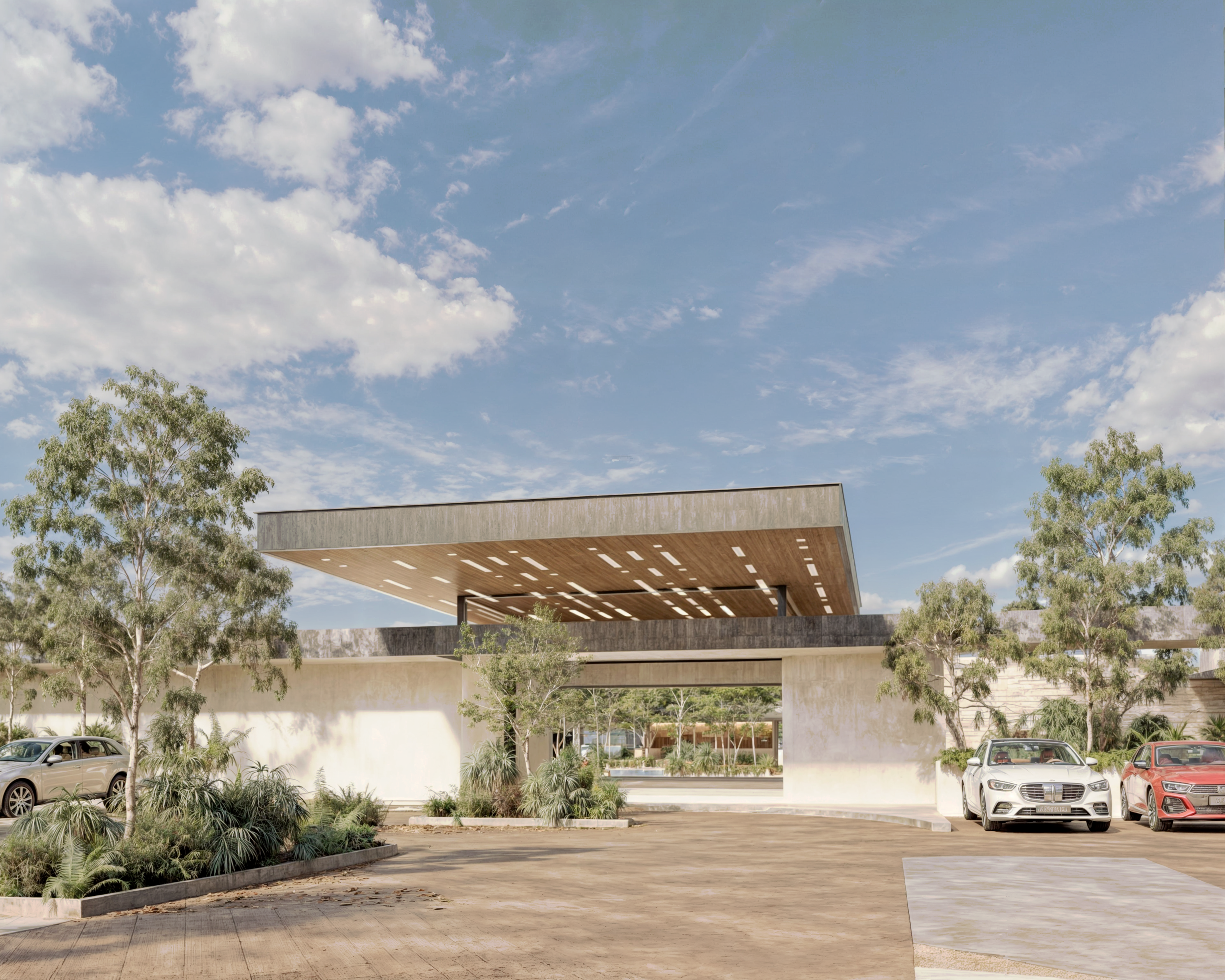 Rendering of the entrance canopy at Costa Montenia, Playa del Carmen