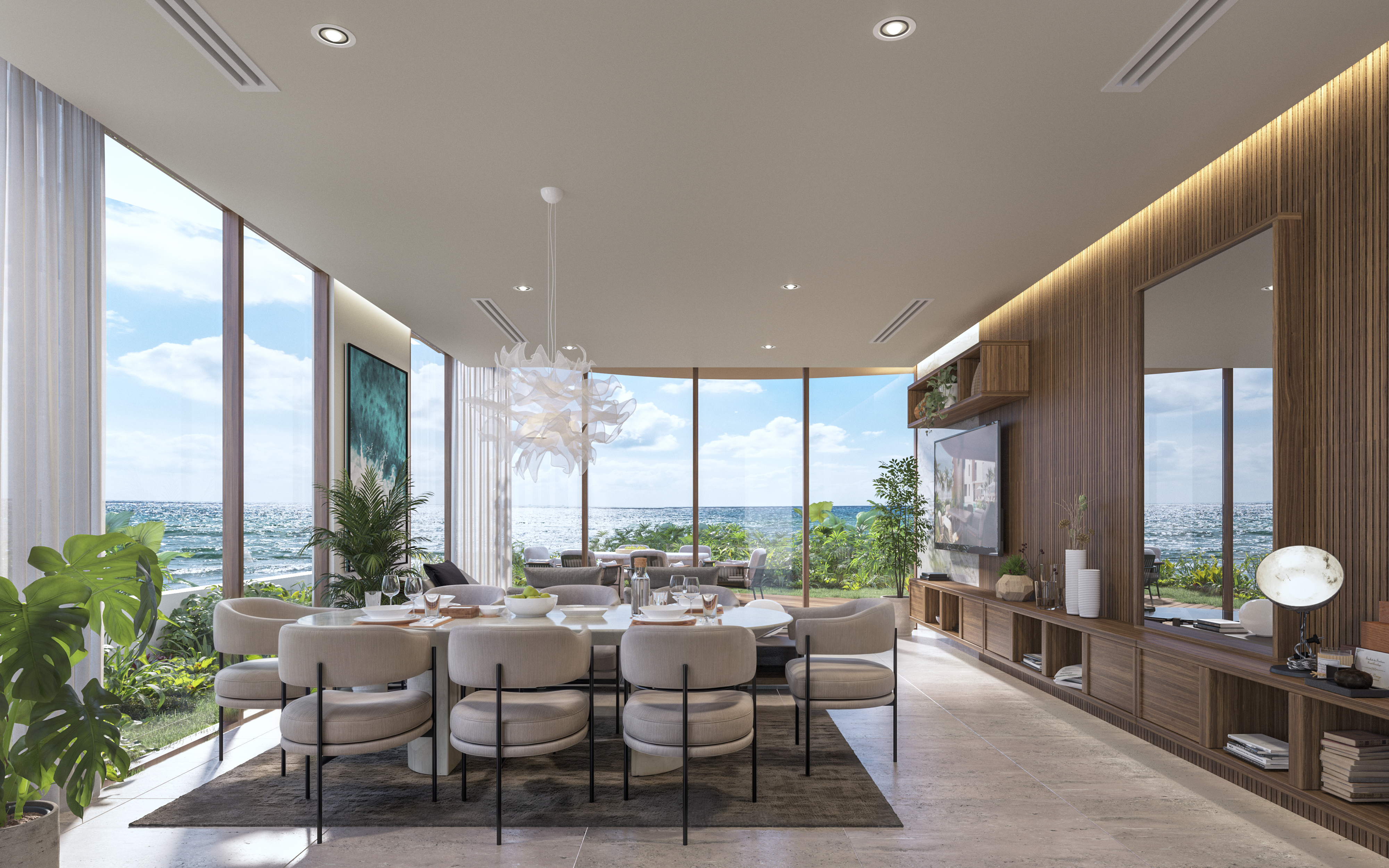 Rendering of a villa social area interior