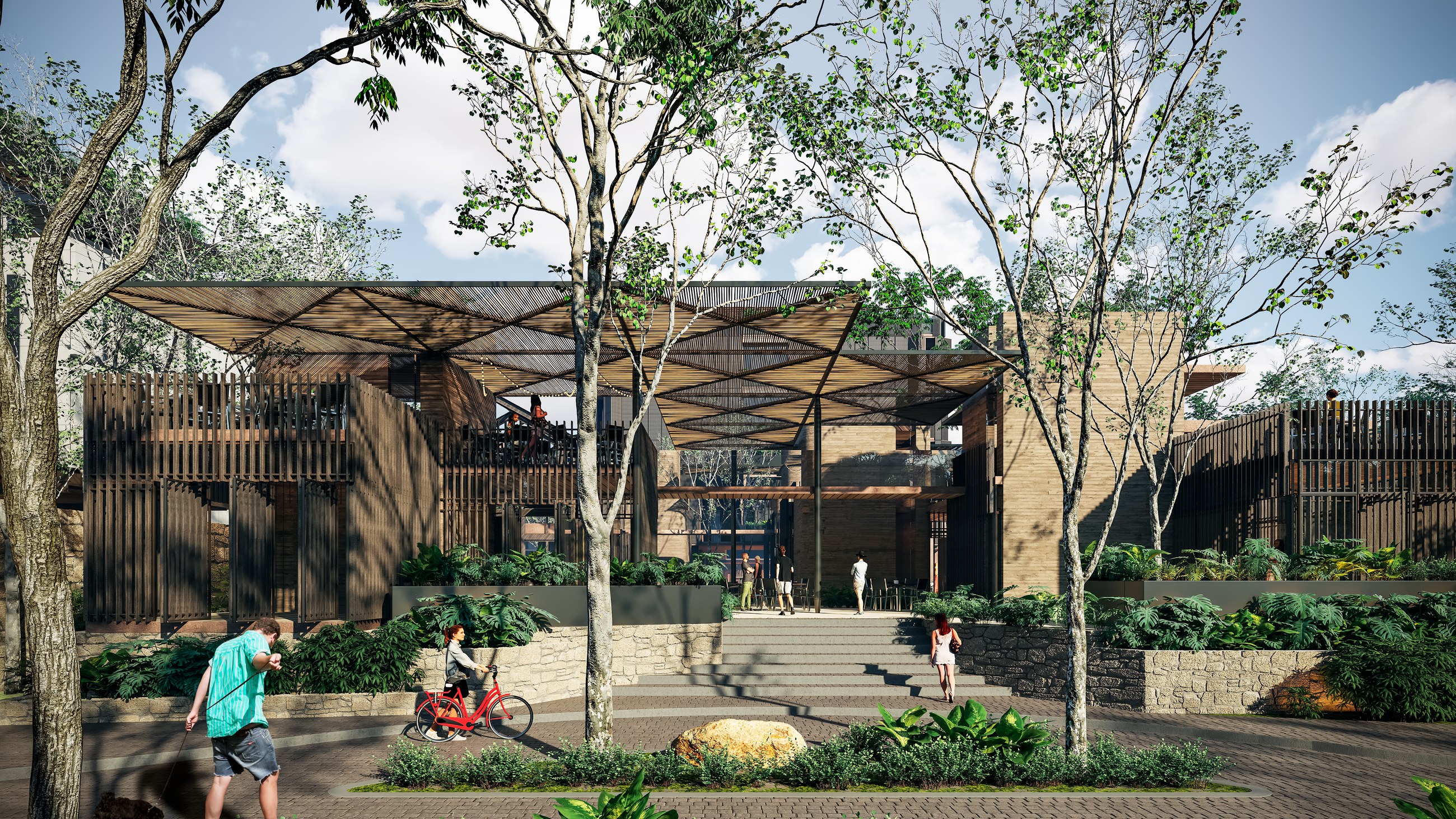 Rendering of the commercial pergola area
