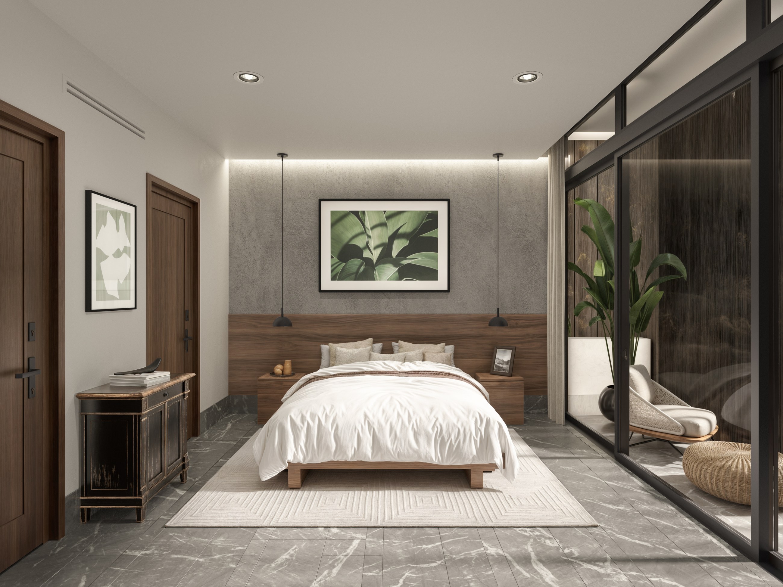 Rendering of a villa bedroom interior