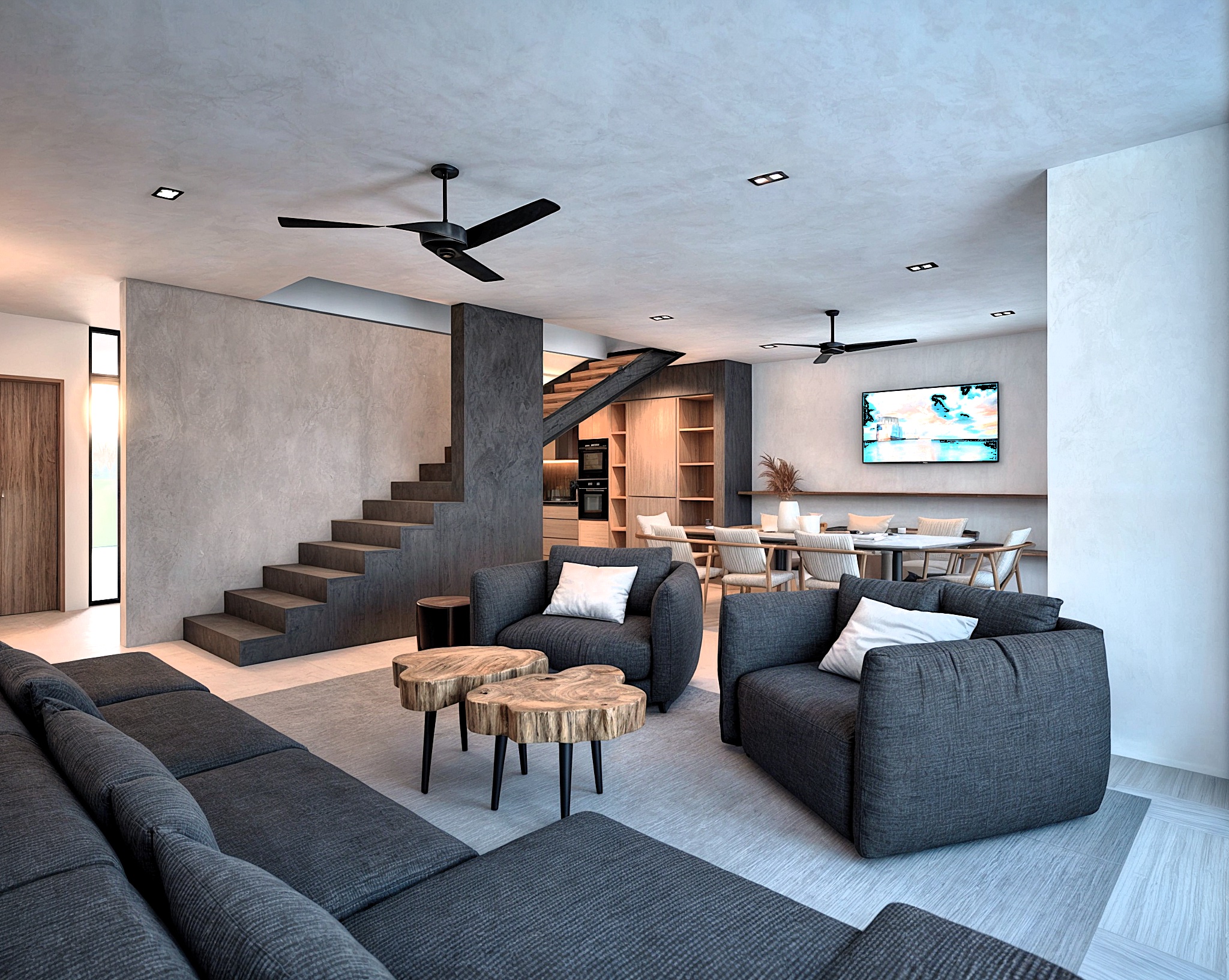 Rendering of the living room of Casa Tuux