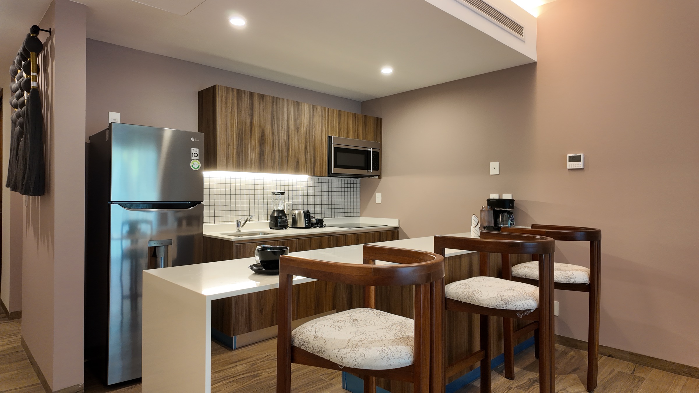 Kitchen of the studio model unit at The Leaf Condos Playacar
