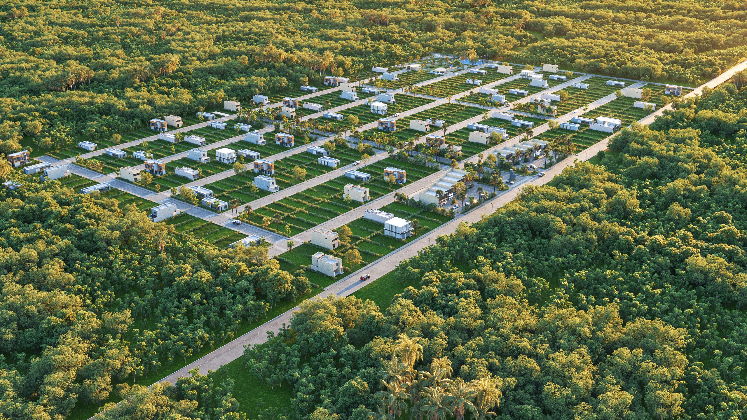 Developer's rendered aerial view of the Trébola Tulum master plan