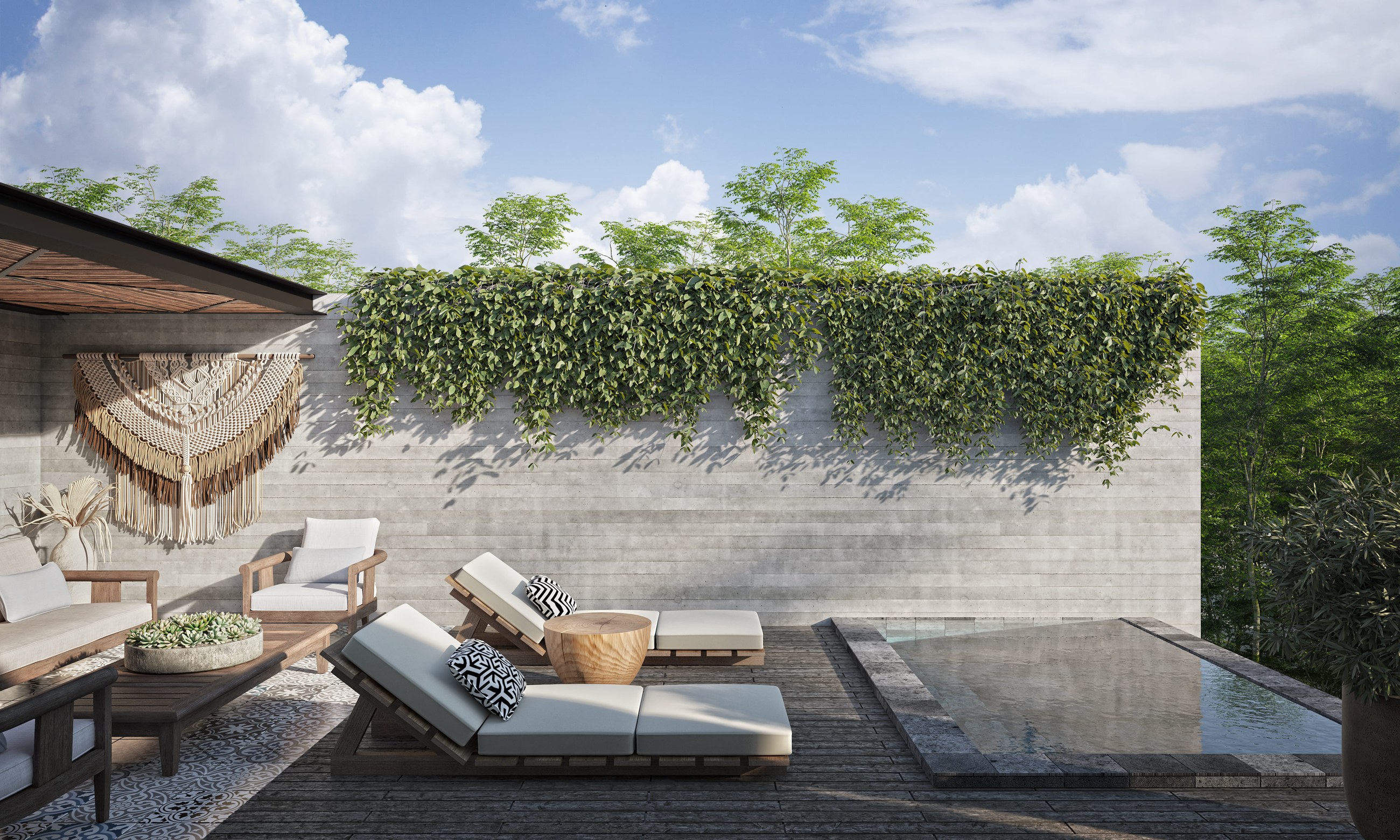 Rooftop deck render at Senzik, Tulum Country Club