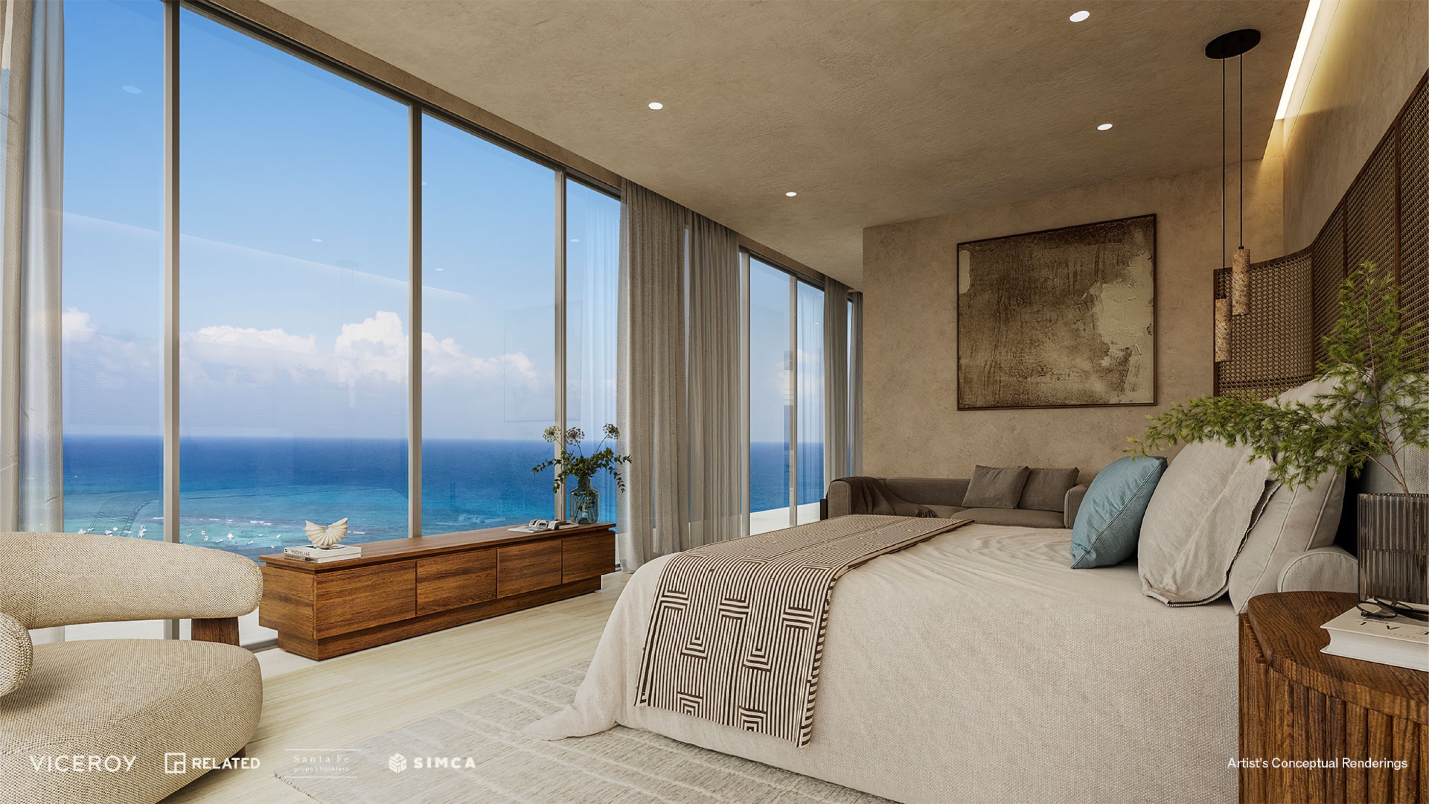 Bedroom of an E1 residence with sea view