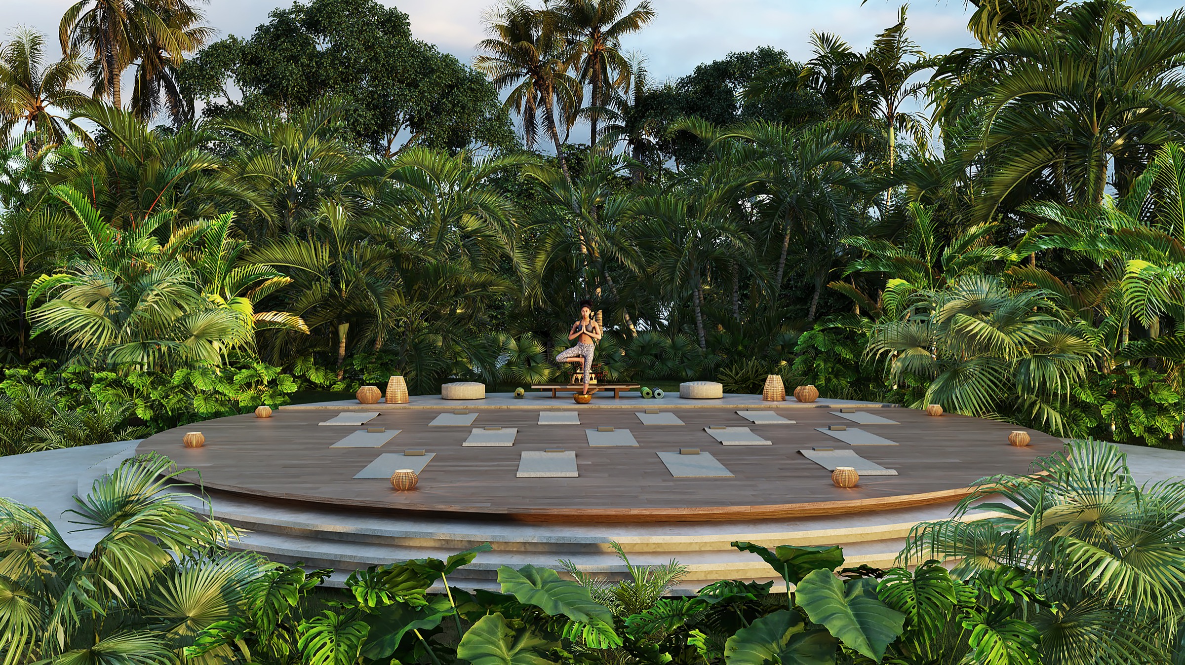 Developer rendering of an open-air yoga deck planned for the development